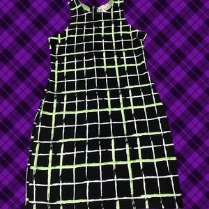 Black and Green Grid Pattern Sleeveless Mini Dress